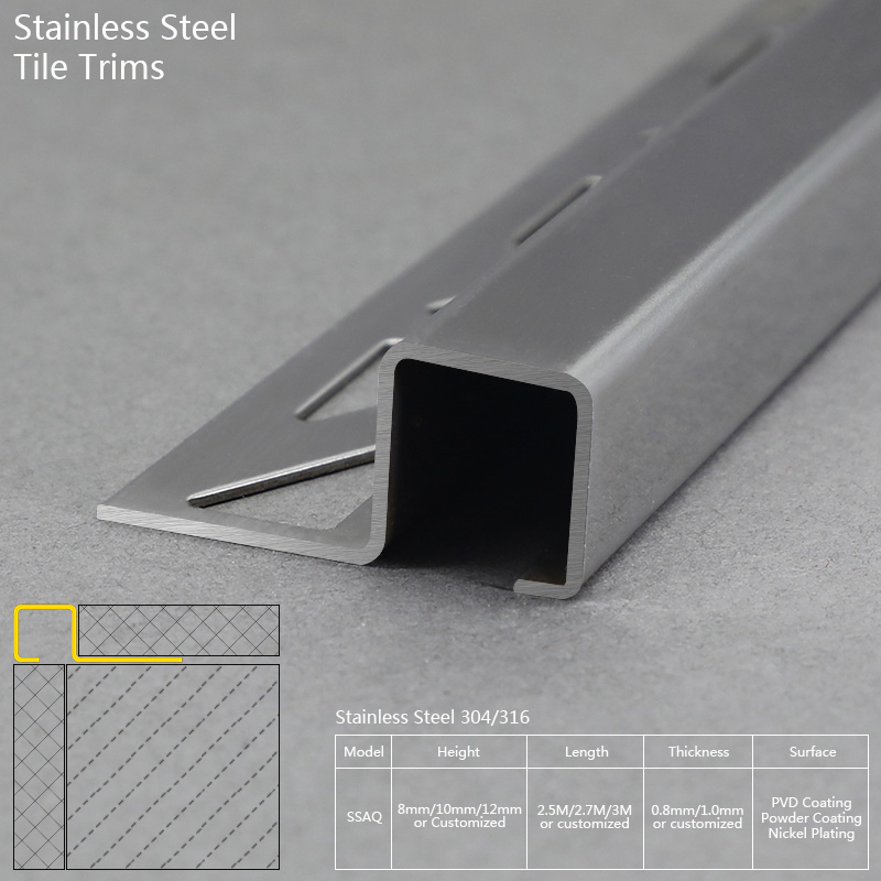 Stainless Steel Tile Edge Trim Square Profile SSAQ