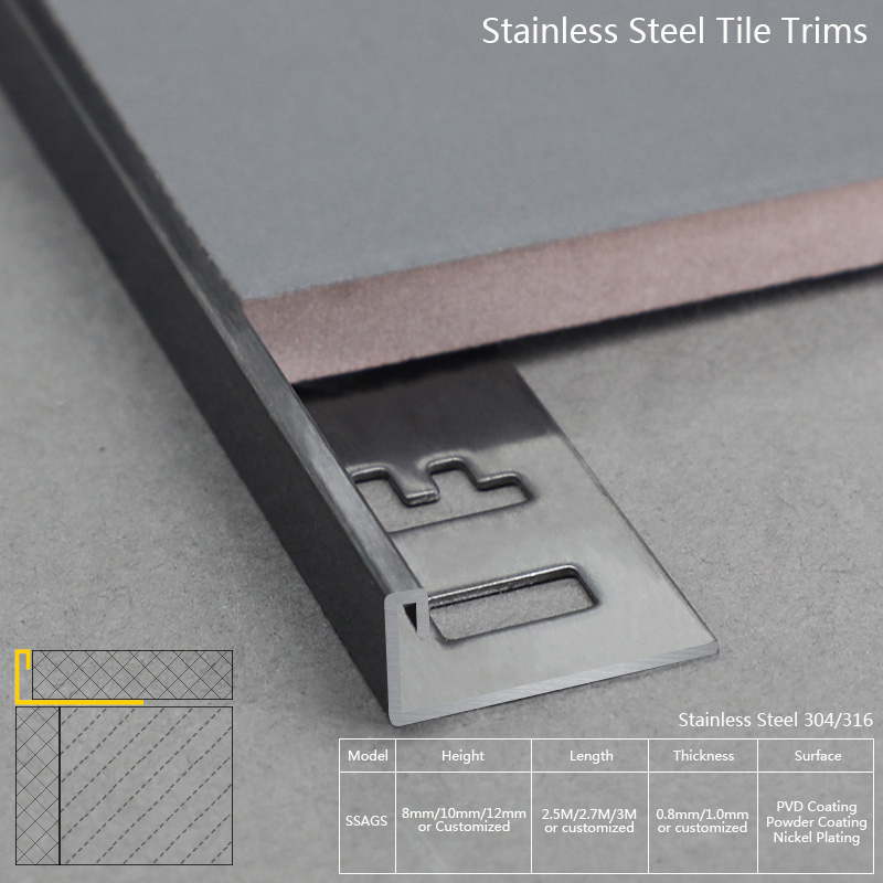 Stainless Steel L Shape Tile Decoration Trim Profile
