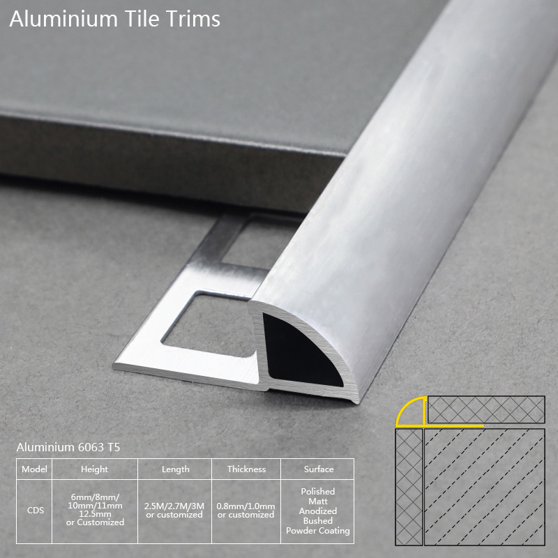 Round Shape Aluminium Wall Corner Tile Trim Decorative Material CDS