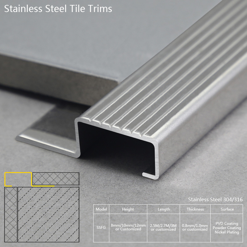 Stainless Steel Home Decorative Stair Nosing Tile Trim SSFG