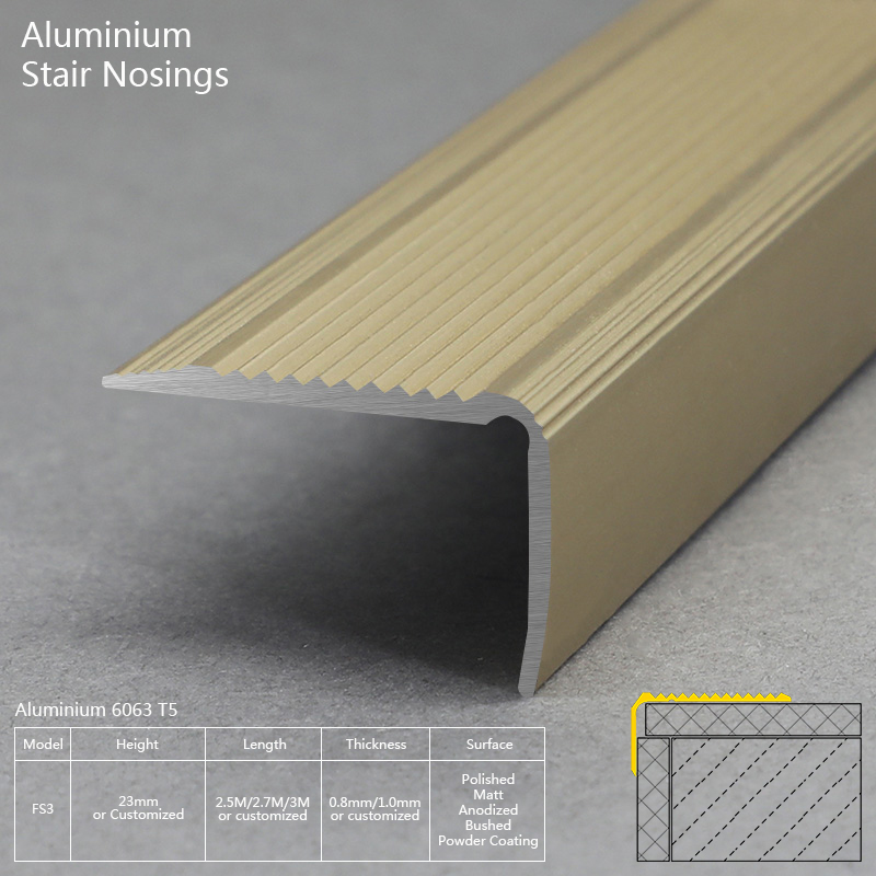 Hot Sale L Shape Aluminium Non-Slip Interior Stair Decorative Nosing FS3