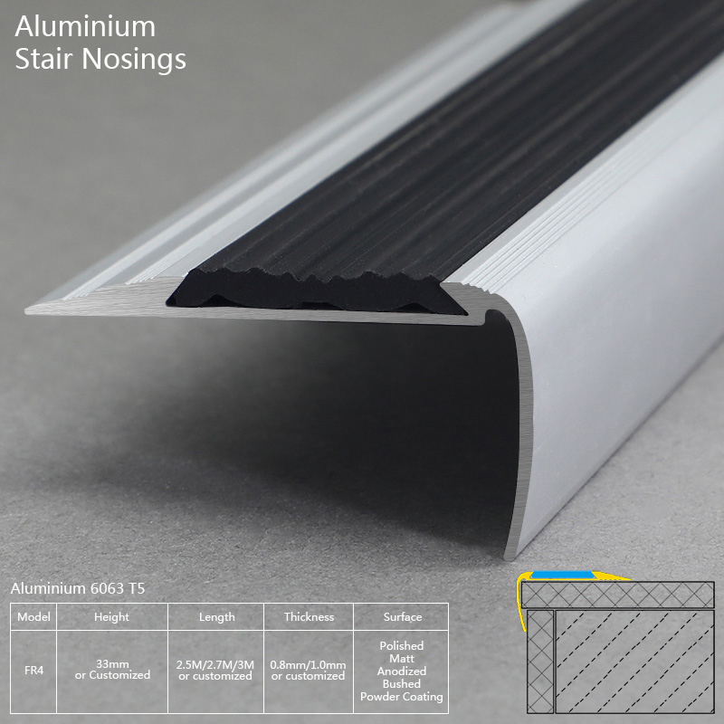 High Quality Aluminium Stair Nosing With Anti-Slip Insert FR4