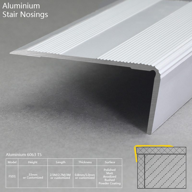 Aluminium Matt Silver Non Slip Stair Nosing FSD1