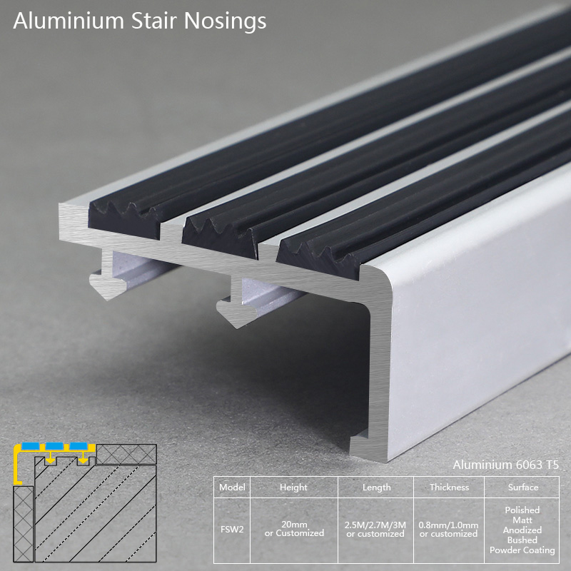 Aluminium Black Bubber Stair Nosing FSW2