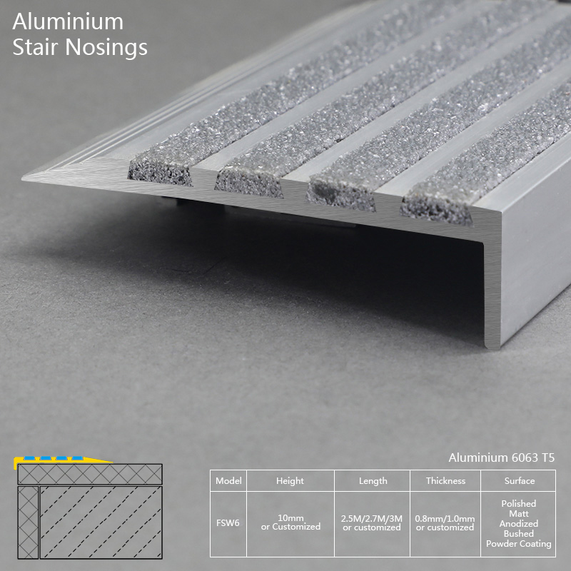 Aluminium Matt Silver Commercial Stair Nosing FSW6