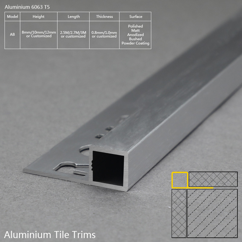 Elegant Aluminium Ceramic Tile Corner Edge Trim AB