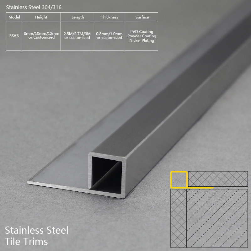 Square Shape Stainless Steel Tile Edge Trim SSAB