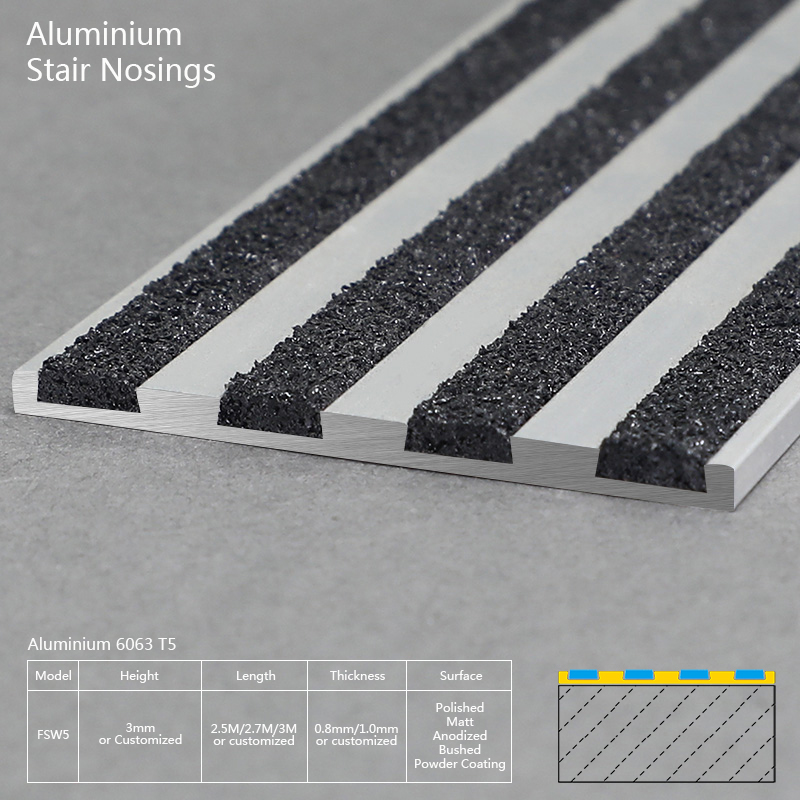 Aluminium Stair Nosing With Black Carborundum FSW5